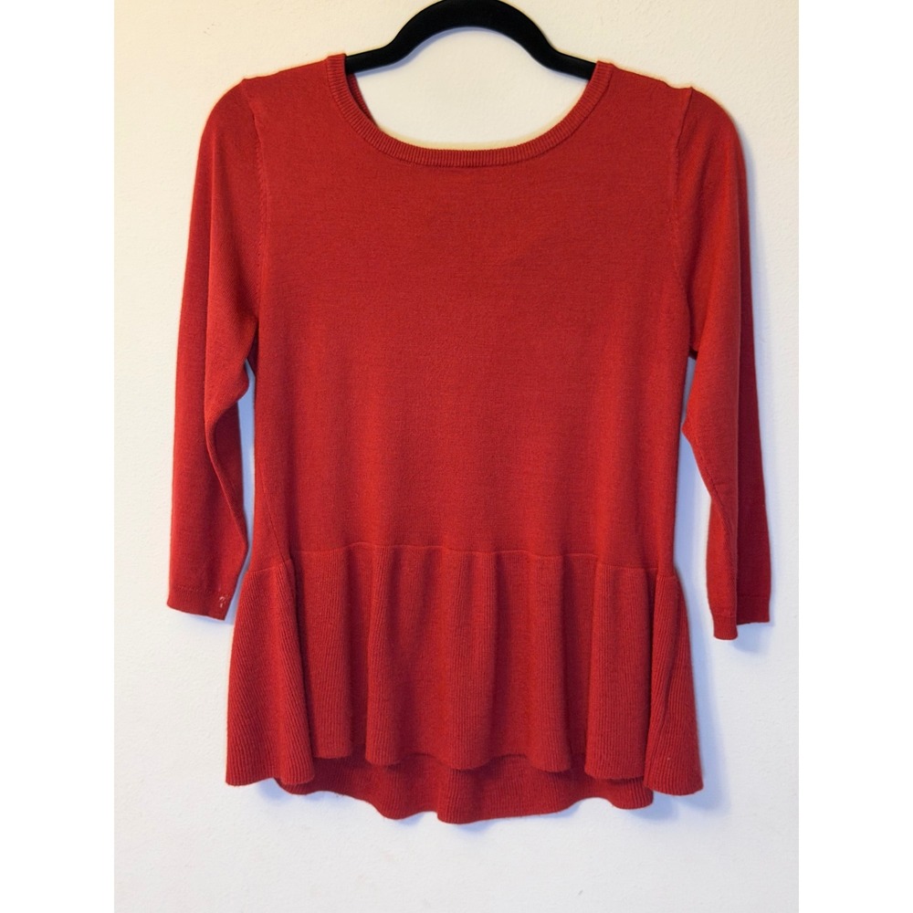 Time and Tru Womens Rust‎ Peplum Knit Sweater w/Keyhole Back Small 4-6